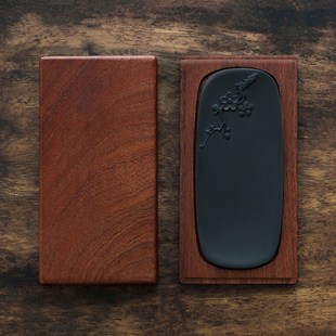 问心堂新坑梅花砚台黑龙尾歙砚书法练习磨墨原石砚台初学者用墨池