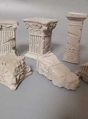 建筑废墟欧式罗马柱m水泥混凝土鱼缸造景创意装饰水泥布景桌面摆