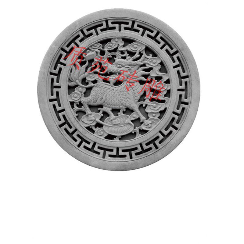 仿古砖雕挂件中式影壁墙浮雕装饰古建青砖圆形装饰砖雕38cm圆形砖