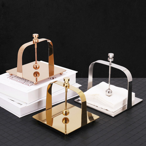 创意不锈钢纸巾架金色立式三角形餐厅咖啡厅酒N吧酒店餐桌定制LOG