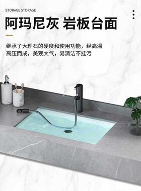 ft轻奢岩板一体浴室柜组合落地式洗脸洗手池洗漱台盆卫生间现代简