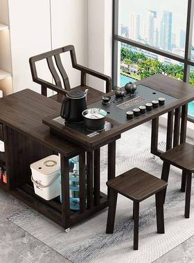 简约可移动旋转茶桌茶水柜茶台小户型阳台茶几烧水壶一体桌椅组合