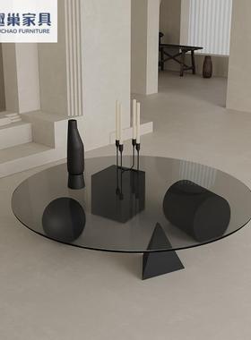 创意轻奢茶几钢化玻璃客厅圆型茶几极简约现代桌子多几何艺术茶几