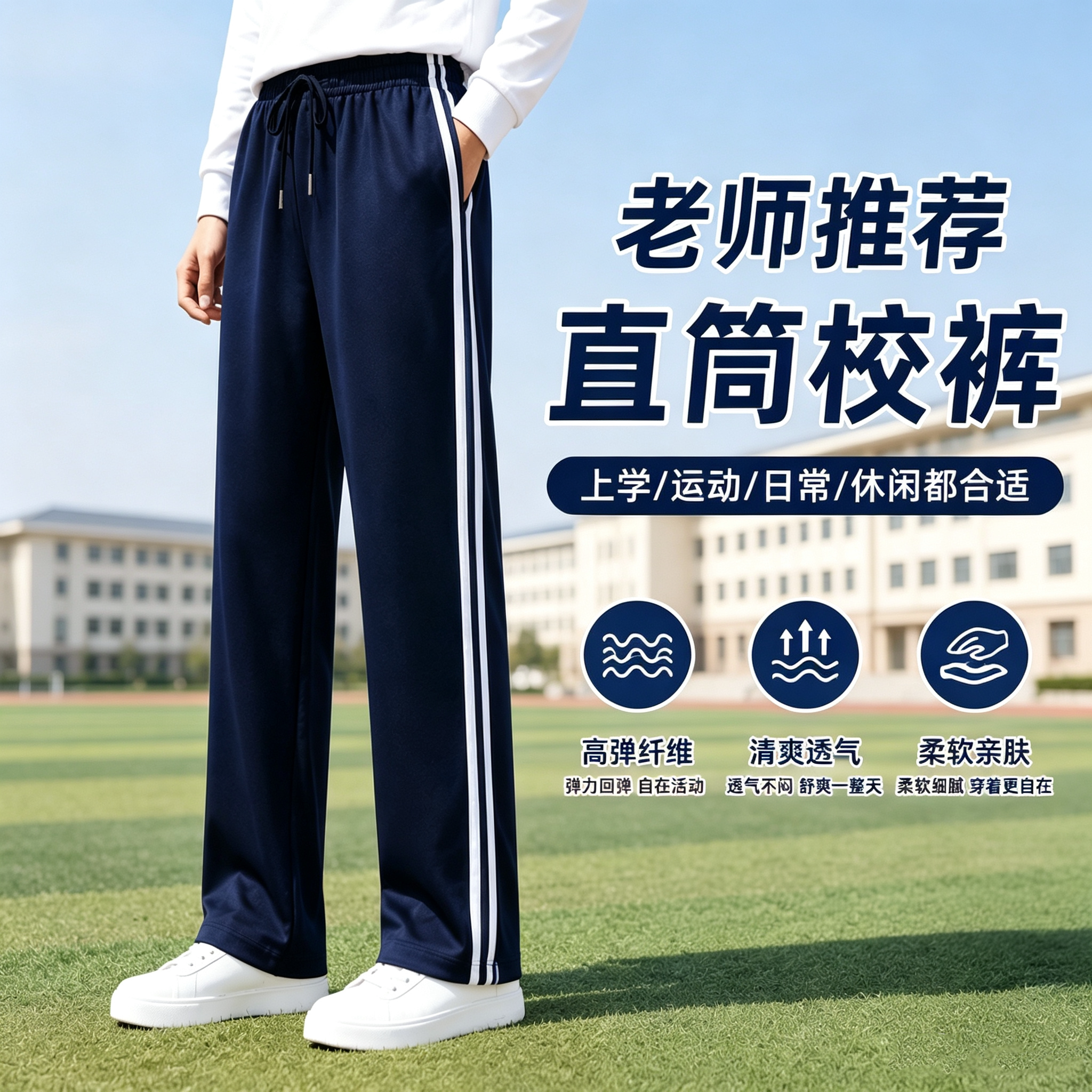 2026新升级通用校服裤子二条杠一道杠薄款速干初高中学生直筒校裤