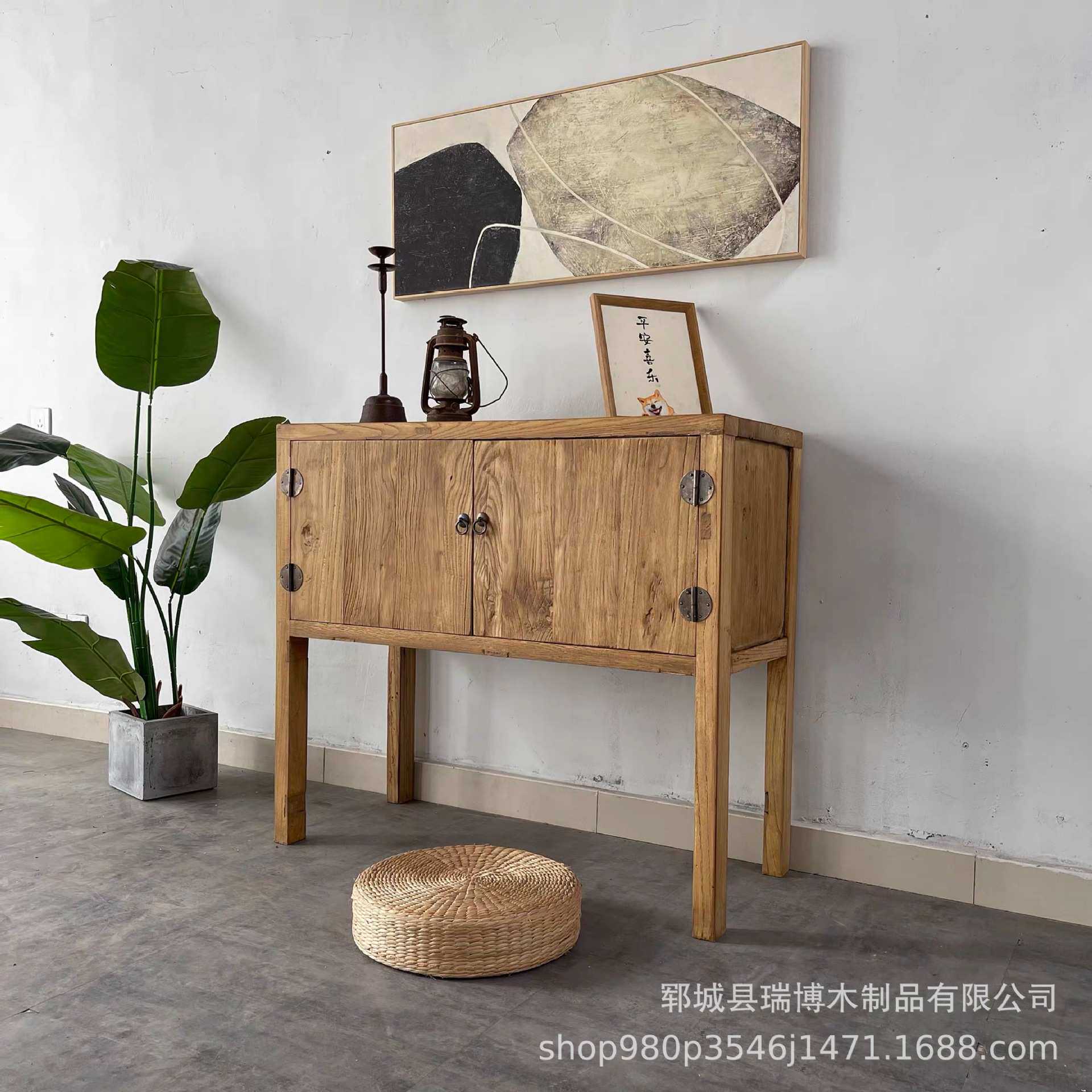 老榆木餐边柜实木中式储物收纳柜靠墙家用餐厅柜复古客厅中式