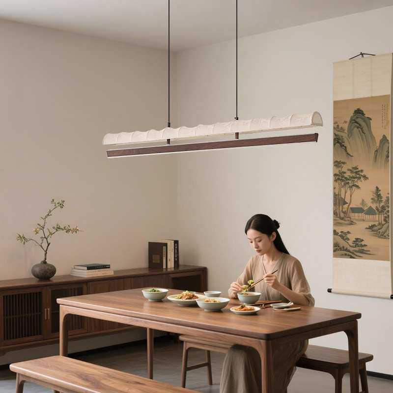 宋代美学餐厅吊灯侘寂风简约创意中式禅意书房灯茶室一字长条灯具