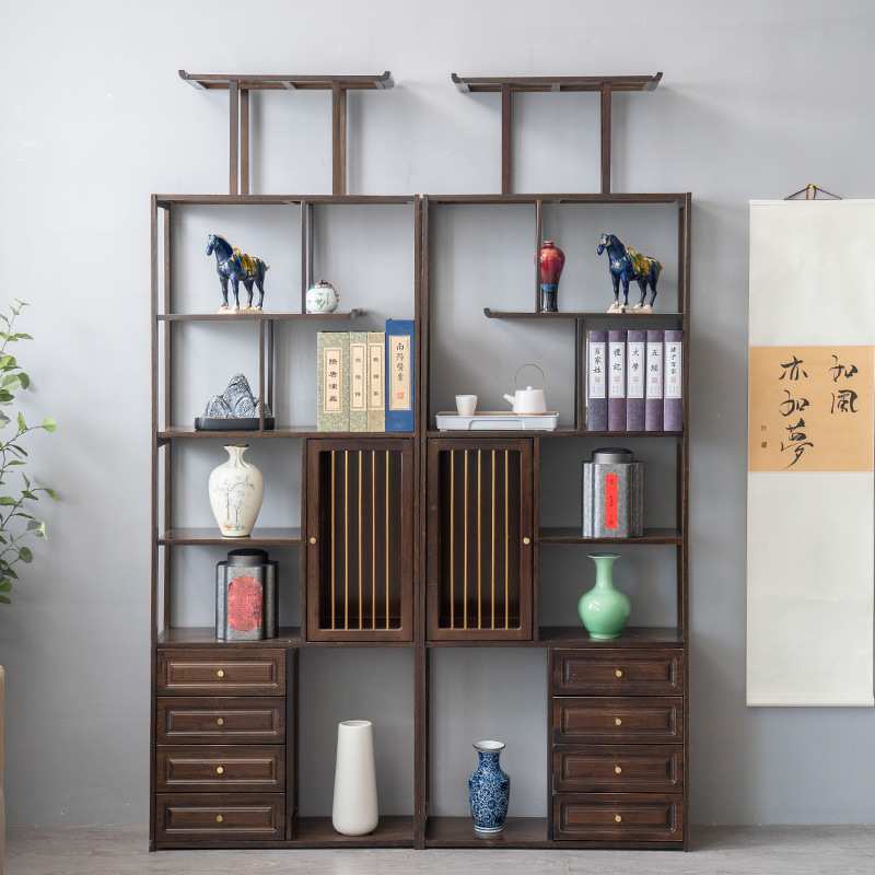新中式博古架实木隔断展示柜茶室摆件茶叶柜子茶架子置物架多宝阁
