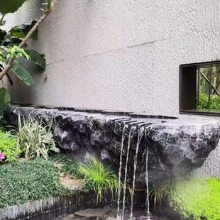 黑山石石雕水钵流水池花盆缸加工日式黑山石钵现禅意庭院喷泉