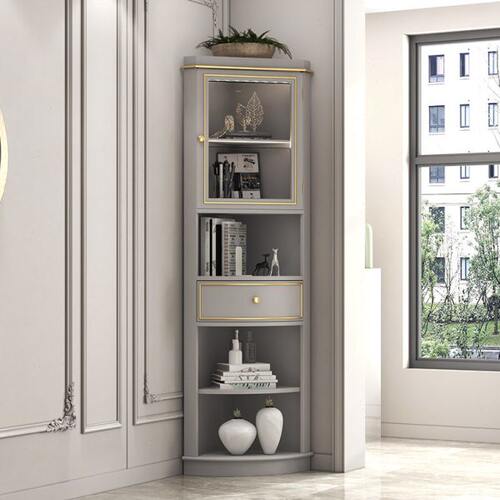 北欧三角酒柜轻奢艺术风实木转角柜客厅高级灰墙角柜简约立柜储物