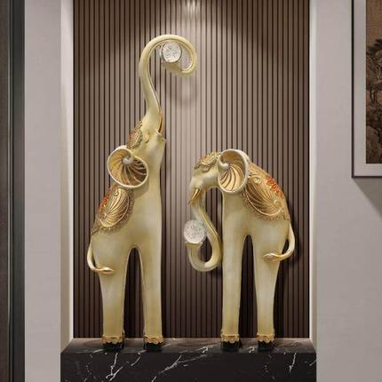 新中式玄关大象摆件客厅电视柜壁龛橱窗高级感大号落地工艺装饰品