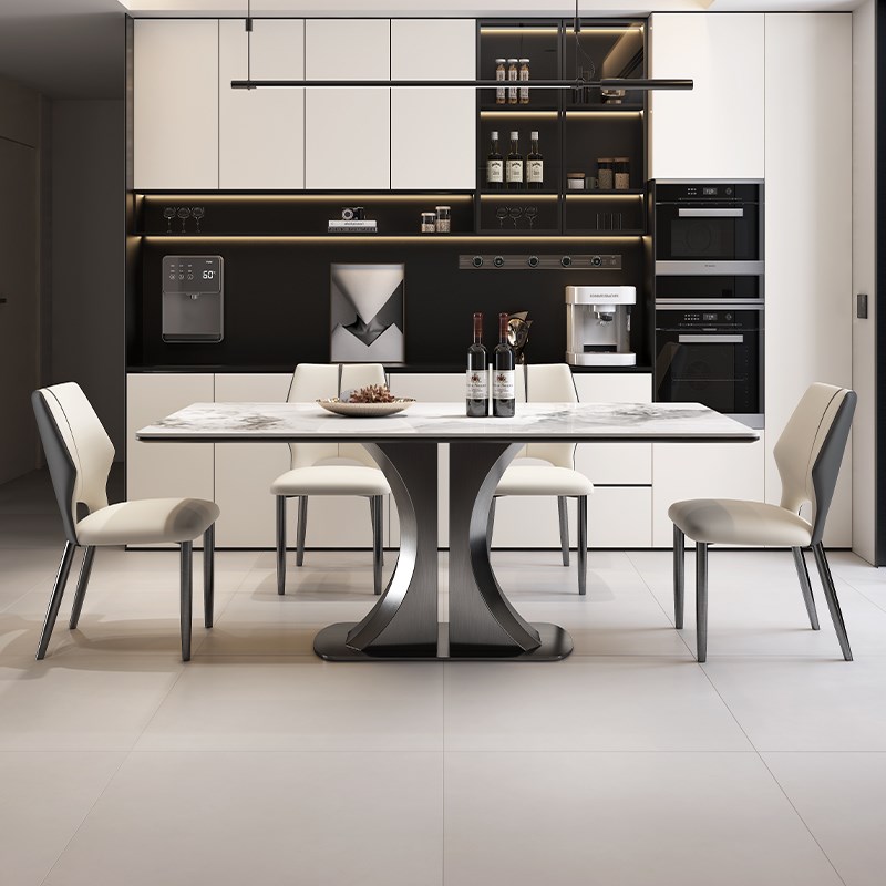 意式轻奢b亮光岩板餐桌家用小户型现代简约客厅餐桌椅组合2024新