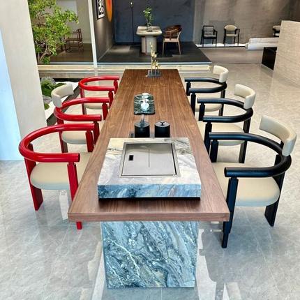 新中式岩板岛台餐桌茶桌高端现代轻奢泡茶桌烧水壶茶台办公喝茶桌