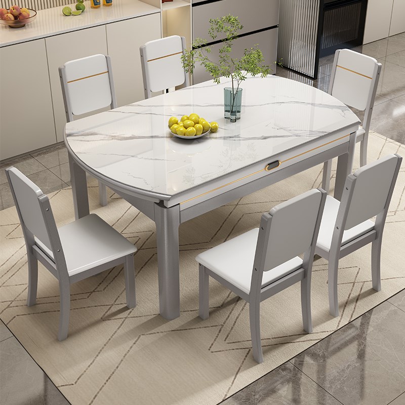 岩板餐桌椅组合轻奢m2025新款家用小户型吃饭桌客厅可变圆桌电磁