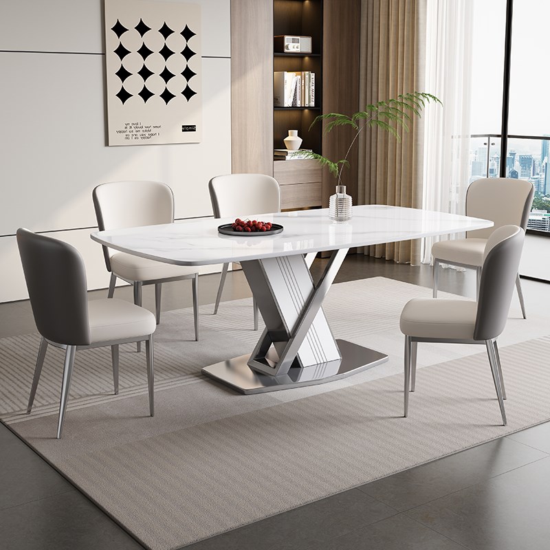 现代简约岩板餐h桌椅组合小户型轻奢客厅家用超晶石长方形吃饭桌
