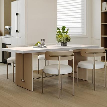 北欧实木简约现代复古风白色岩板餐桌椅组合小户型简约现代岛台