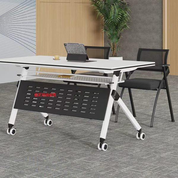 折叠会议桌可移动拼接办公桌椅组合双人侧翻长条桌学生课桌培训桌