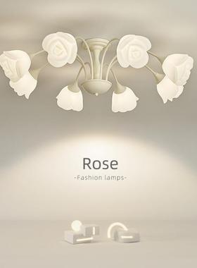 客厅灯现代简约大气玫瑰花苞网红奶油风吊灯餐厅主卧室吸顶灯具