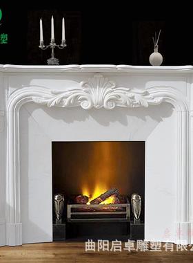 大理石法式壁炉汉白玉欧式简约雕花电视柜壁炉架