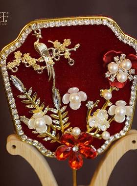 锦钰古风小团扇子新娘手工红色秀禾扇喜扇艺术照拍照道具古典新品