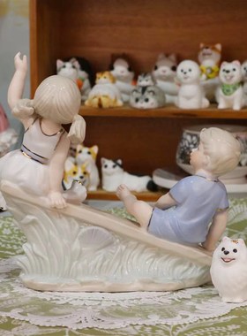 陶瓷人物摆件儿童房送礼瓷偶装饰品