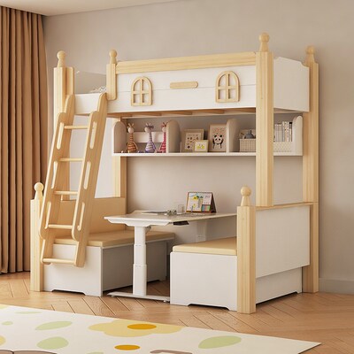 实木上下铺双层床上n床下桌组合床小户型互不干扰姐弟床子母上下