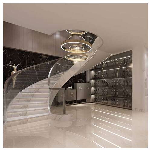 定制别墅旋转钢化玻璃楼梯扶手栏杆E现代简约轻奢中式实木室内护