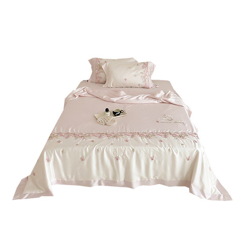 轻奢高端100S天丝夏凉被四件套刺绣裸睡凉感可水洗空调被薄被子