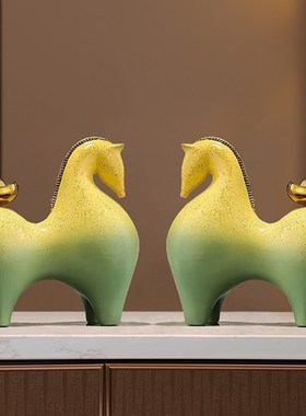 创意陶瓷马摆件新中式客厅玄关博古架马上有钱装饰品店铺开业礼物