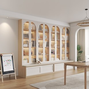 书架一体带卡座去客厅书柜书房防尘书橱展示柜实木收纳储物柜定制
