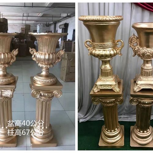 新款婚庆道具婚礼路引欧式罗马柱花盆底座柱子花架玻璃钢落地摆件