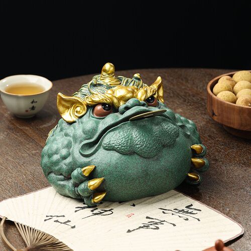 青砂石创意招财通宝金蟾茶宠w摆件精品可养茶桌客厅景观桌面装饰