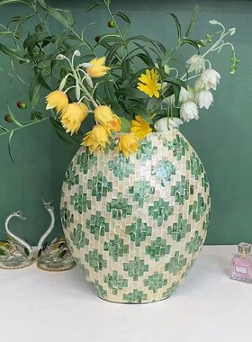 B30全b彩贝高38宽32cm绝美花瓶节节高升好看精美摆件绿色大