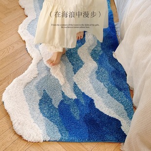 海浪现代简约卧室床边地毯加厚房间飘窗垫沙发茶几高级感植绒地垫