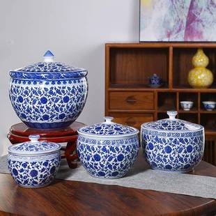 青花瓷酿糯米酒容器家用陶瓷器米缸厨房储米箱5斤装密封腌菜坛子