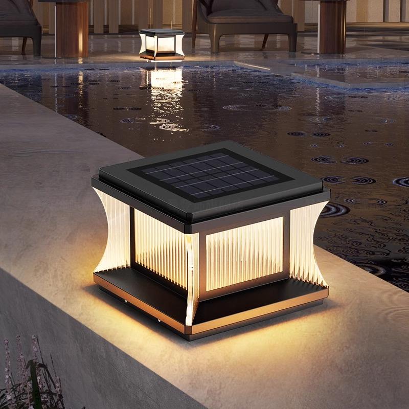 现代简约太阳能柱头灯别墅大门口柱子灯庭院院子不锈钢防水围墙灯