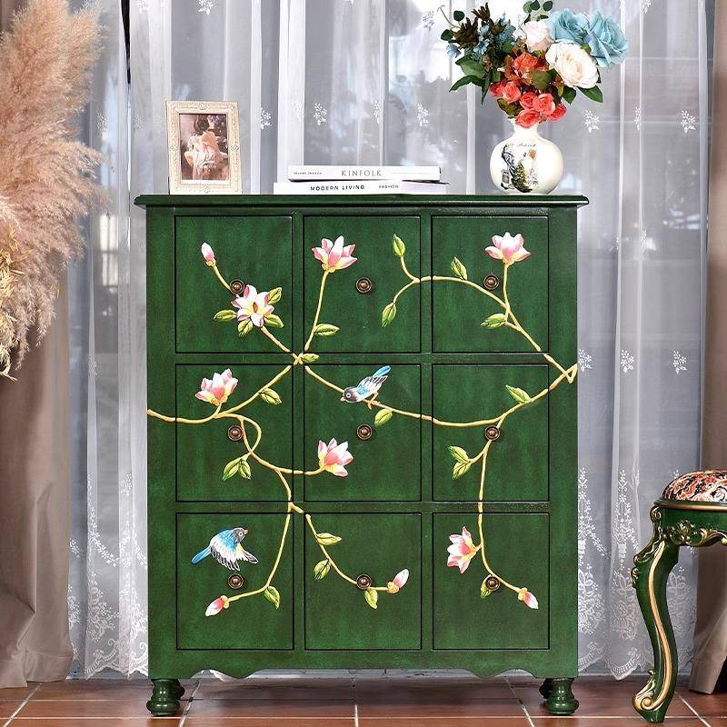 新中式实木九斗柜客厅复古做旧彩绘卧室抽屉收纳床尾靠墙储物橱柜