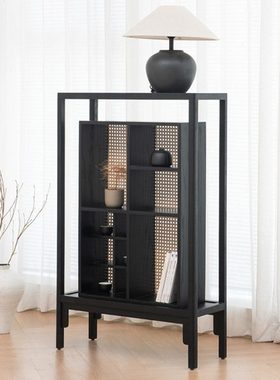叁舍茶室博古架红橡实木黑色现代简约侘寂风多宝格茶具茶叶置物架