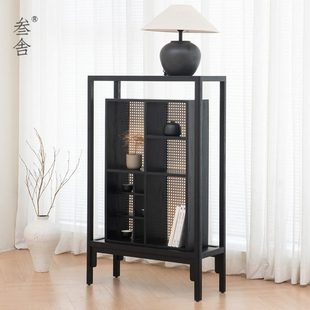 叁舍茶室博古架红橡实木黑色现代简约侘寂风多宝格茶具茶叶置物架