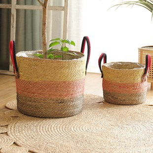 创意藤编花盆草编花篮手工编制绿植大套盆客厅阳台花园装饰大篮子