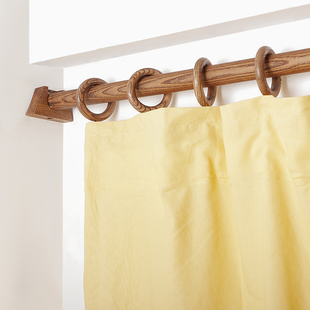 实木法兰托单杆胡桃色窗帘杆客厅原木杆打孔侧装全套支架固定伸缩