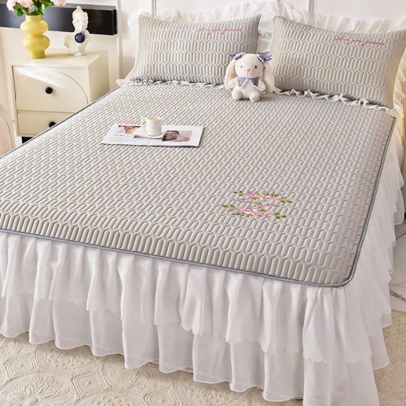 公主风乳胶凉席三件套可折叠夏季冰丝凉席床裙款空调软席可机水洗,床上用品,乳胶席,淘宝优惠券,粉丝福利购,淘宝优惠卷