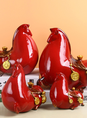 马上有钱陶瓷红色招财马摆件创意中式家居客厅办公U室装饰开业礼