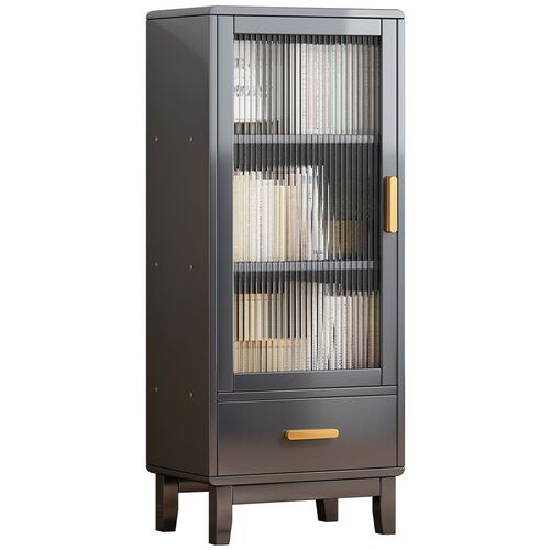 书架现代简约楠竹家用落地高端楼梯下储物柜书柜R带门立柜窄柜防