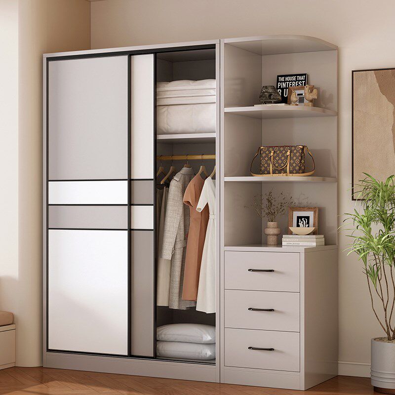 实木衣柜家用卧室小户型简易生态板柜子推拉门出租房屋用挂式衣橱