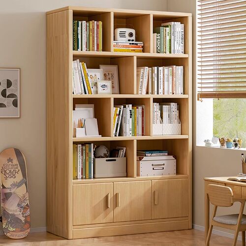 纯实木书架卧室书户型桌边落地置物柜一体靠墙小架多层收纳展示架