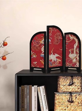 中古风小屏风摆件客厅电视柜玄关柜折叠装饰画茶室茶桌酒店布置