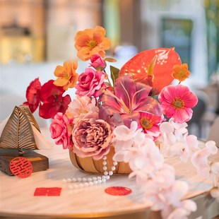 仿真花篮婚礼用品大全男女方卧室客厅玄关房间装 饰摆件新娘手提篮