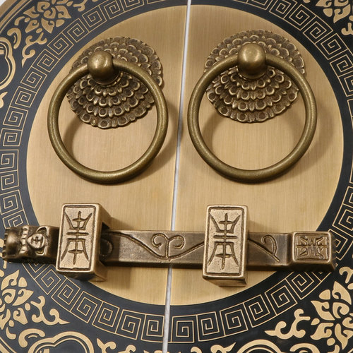 大门仿古门环纯铜拉手圆形黄铜门锁实木中式老式栓门栓木门明插销