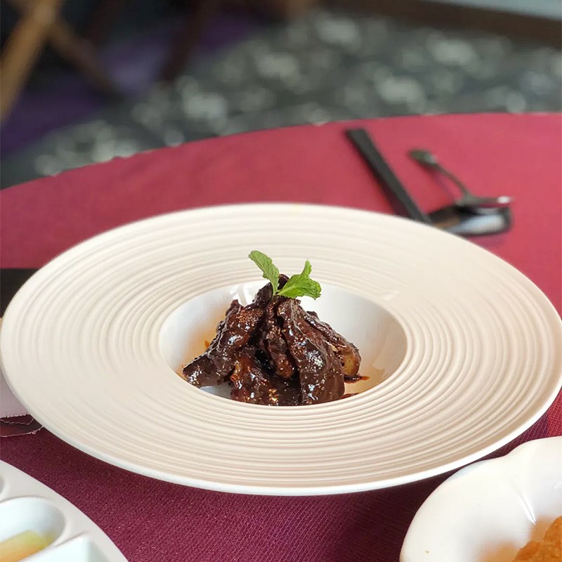 酒店中厨餐具中式草帽盘汉斯纹螺纹冷菜盘宽边草帽盘子会所创意盘