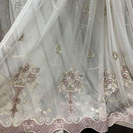 法式复古绣花窗纱水溶边底布绒布贴边绣绣花法式窗纱公主洛可可风